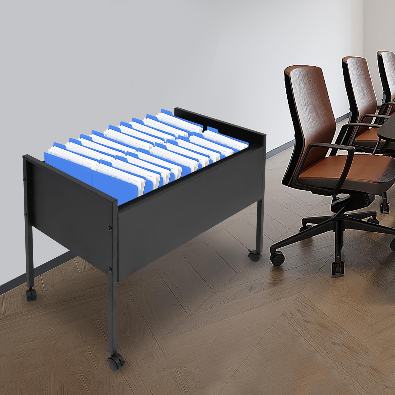 Cartella portadocumenti con ruote, carrello arrotolabile per cartelle sospese, cartelle sospese, armadietto arrotolabile per studio, appartamenti, 80 x 42,5 x 60 cm (nero, 80 x 42,5 x 60 cm)