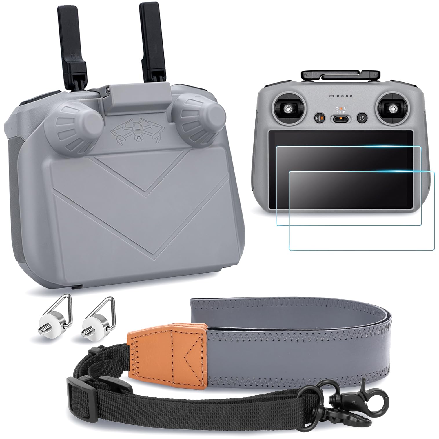 [3 in 1] Mini 4 Pro Drone Accessories for DJI Controller RC 2, 2-in-1 DJI RC Sun Hood & RC Protective Cover + Neck Lanyard Strap + [2 Pack] Matte Glass Screen Protector for DJI Mini 4 Pro RC 2 Remote
