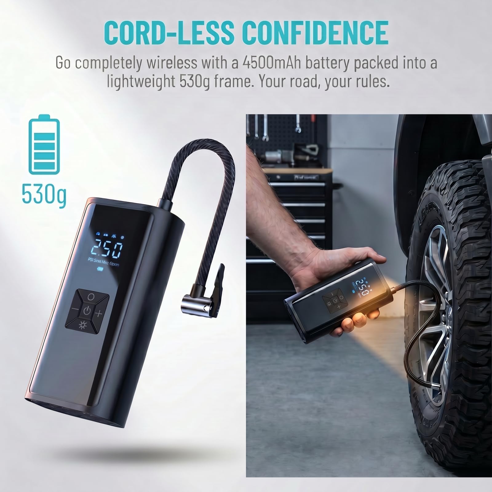 Mepham Pompa ad aria elettrica, compressore portatile e pompa elettrica per bici (150 PSI) con luce LED e arresto automatico, adatta per auto, bici elettriche, moto e palloni.