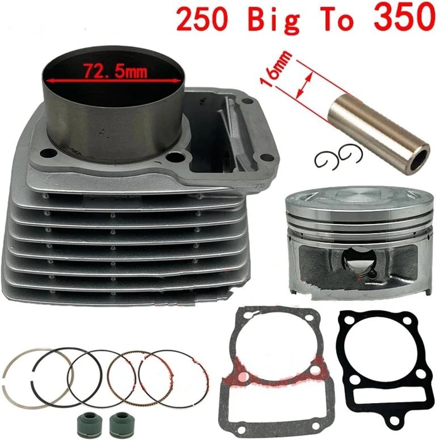 Motorcycle Assembly Piston for CG250 for CG350 for CG for 350cc 16mm Pin Motorcycle Engine Parts 72.5mm Big Bore Cylinder Block Kit
