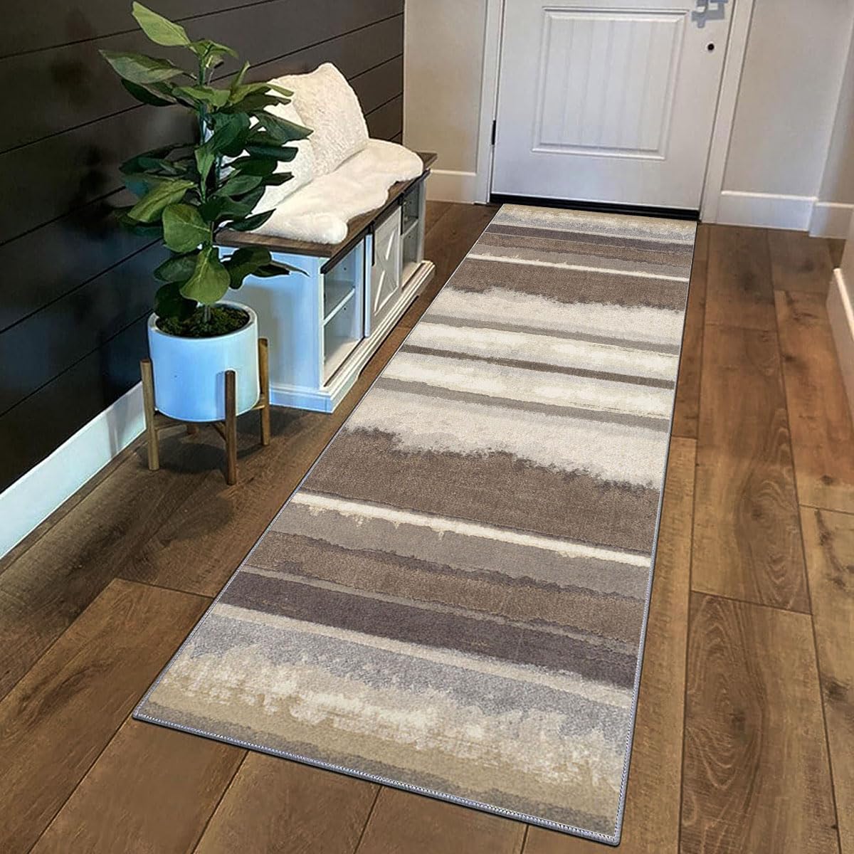 Tapis de couloir 40x100 cm lavable et antidérapant gris bleu abstrait