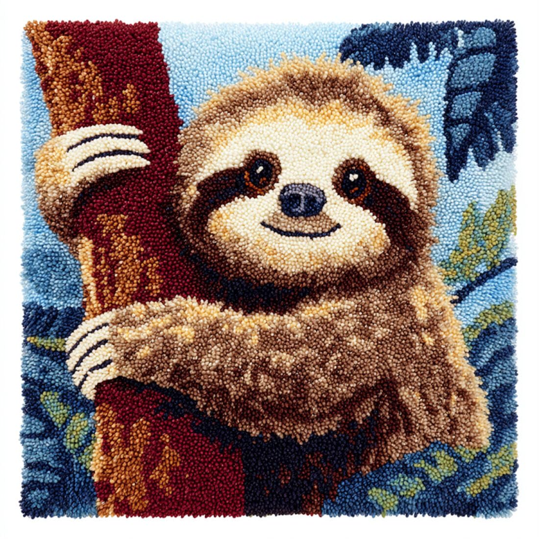 Kitquiver Animal Cushion Making Kit The Sloth in The Tree Cushion Pillow Front Chunky Cross Stitch Kits DIY Embroidery Needlepoint Kit for Home Décor 17x17In