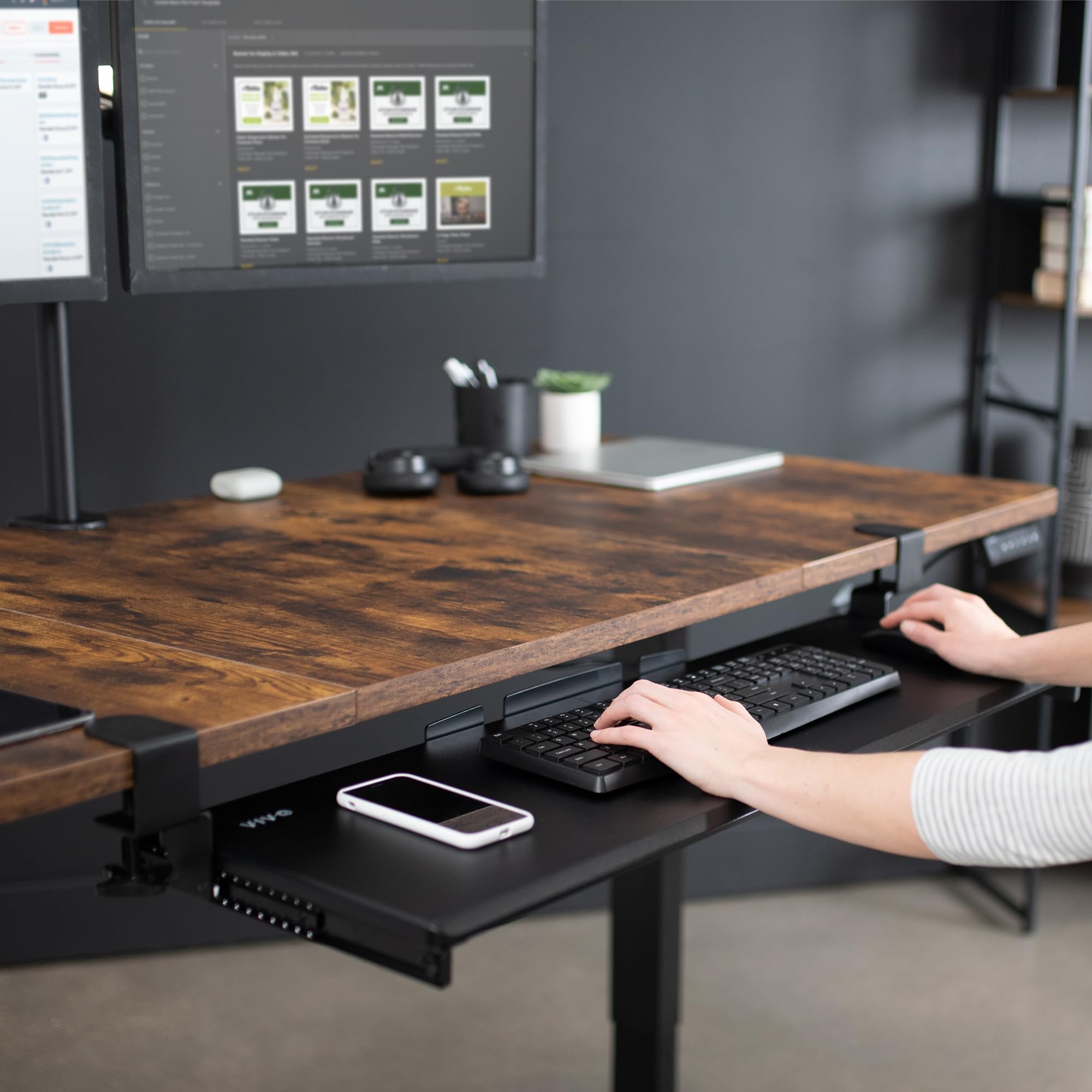 VIVO Grote verschuifbare toetsenbordlade onder het bureau met extra robuust C-klemmontagesysteem, 27 (33 klemmen meegeleverd) x 27,9 cm, uittrekbare computerlade om te typen, zwart, MOUNT-KB05E