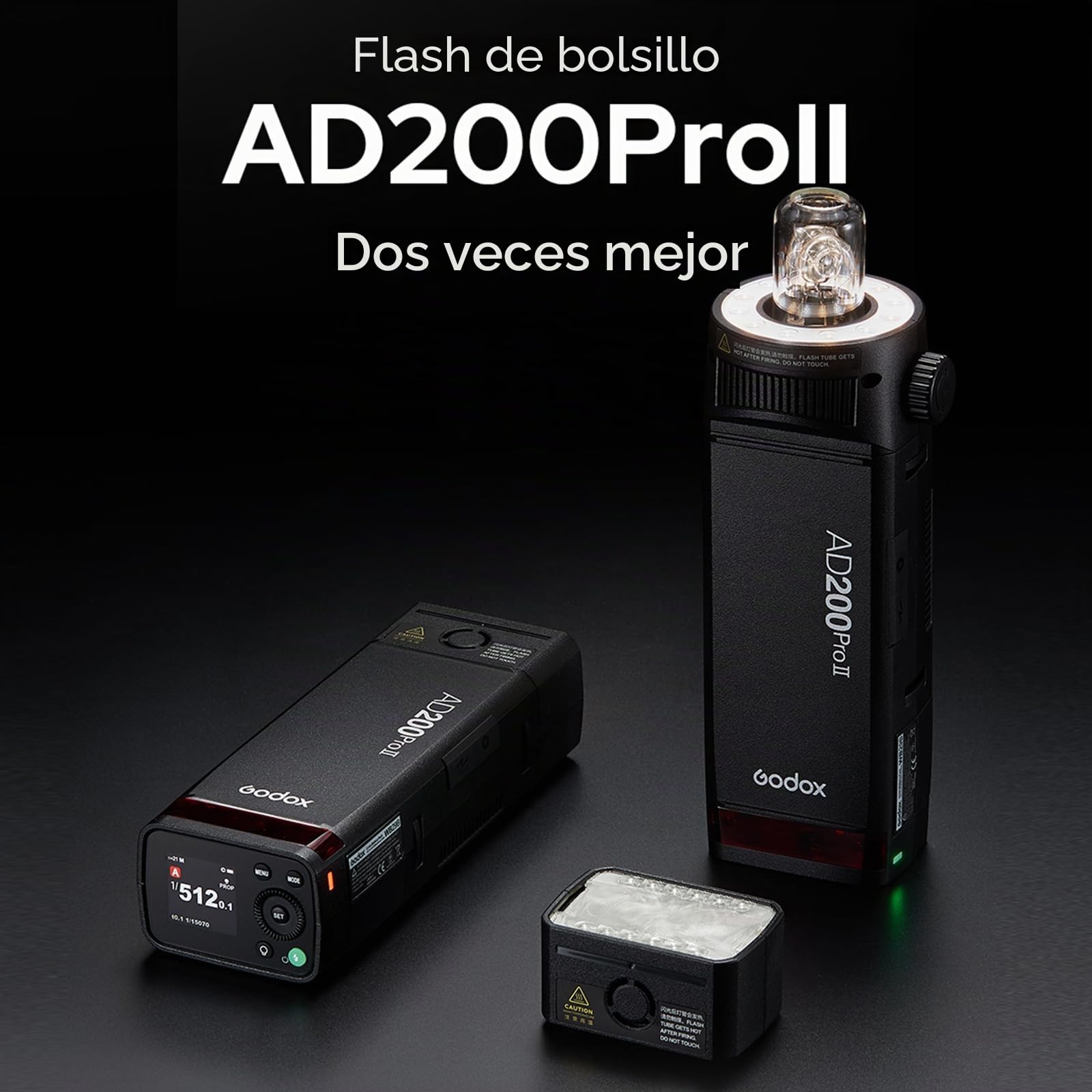 GODOX AD200Pro ll Pocket Flash TTL 2.4G 200Ws 1/8000s HSS 1/512 Versión de Actualización de Potencia Completa con Dos Cabezales Luz Indicadora de Grupo de Colores Pocket Flash para Cámara C N S O P F