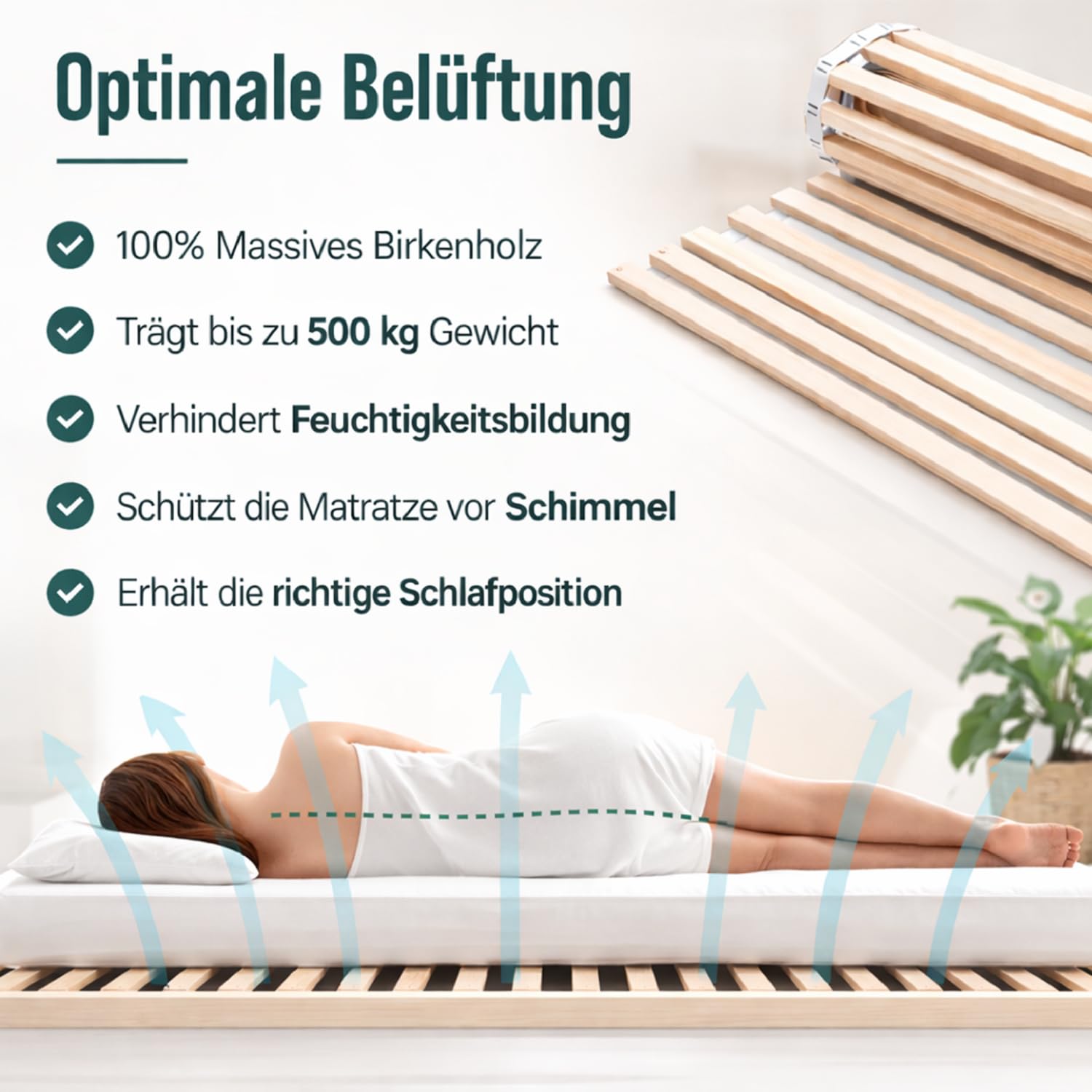 Standard Rollrost – Lattenrost 140x200cm fertig montiert I 100% nachhaltiges Birkenholz I FSC®-Zertifiziert I Für zuverlässige Stabilität und täglichen Komfort I Tragkraft bis 500 kg