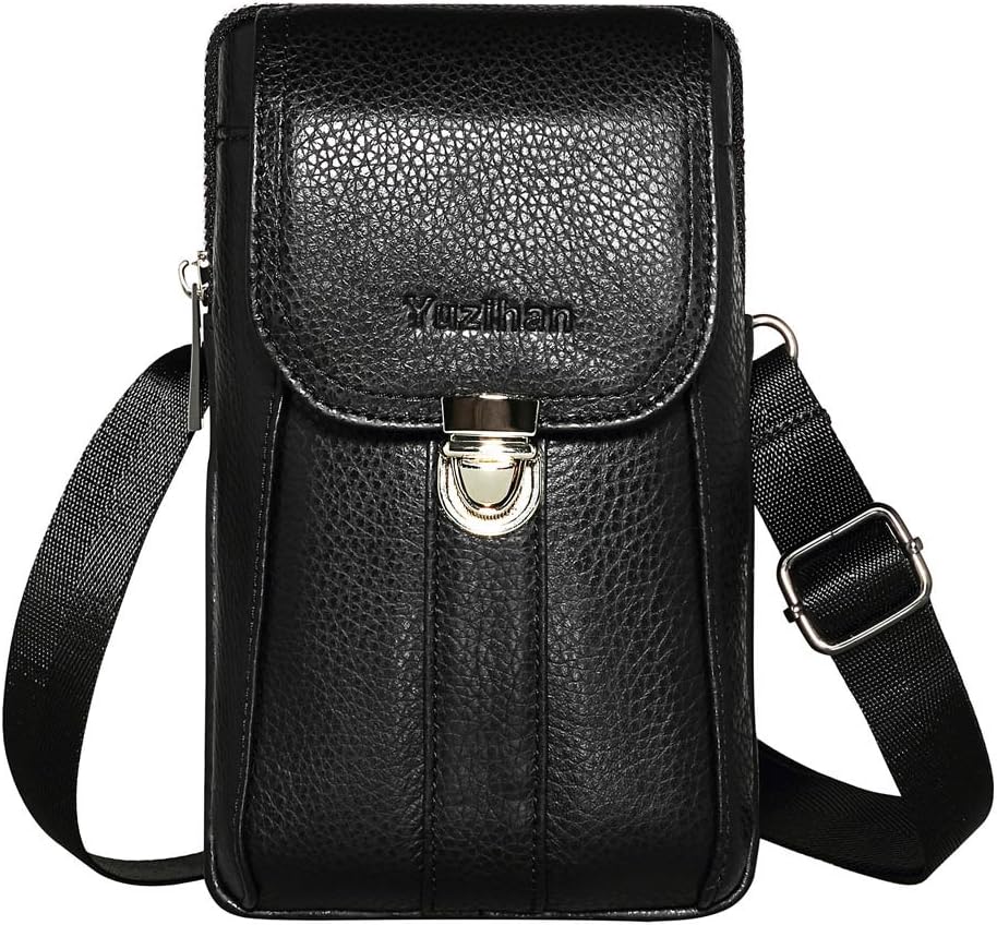 Premium Genuine Cowhide Leather Purse Fit For iPhone XS Max iPhone 8 Plus iPhone 7 Plus Holster Pouch Waist Bag Shoulder Bag Small Messenger Bag Crossbody Purse For iPhone 6S Plus Samsng LG Phones