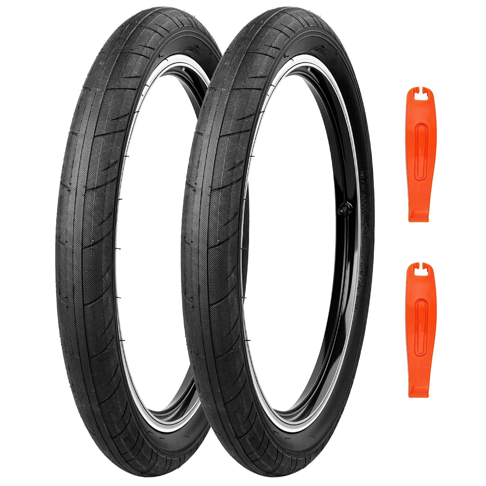MEGHNA 20 x 2.4 Inch (64-406) MTB Tyre Wide Bicycle Coat Tread Strong Offroad Tyres for Youth Mountain Bikes/BMX/Folding Bikes (Black 2 Tyres, Without Hose, 20 x 2.4 Inches)