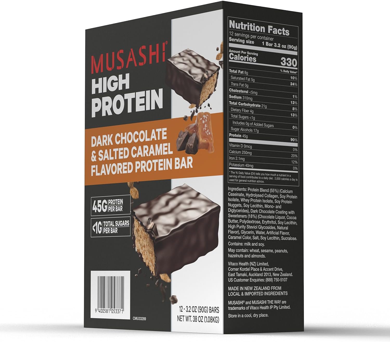 MSHI High Protein Bar, Protein, Total Srs, Dark Chocolate & Salted