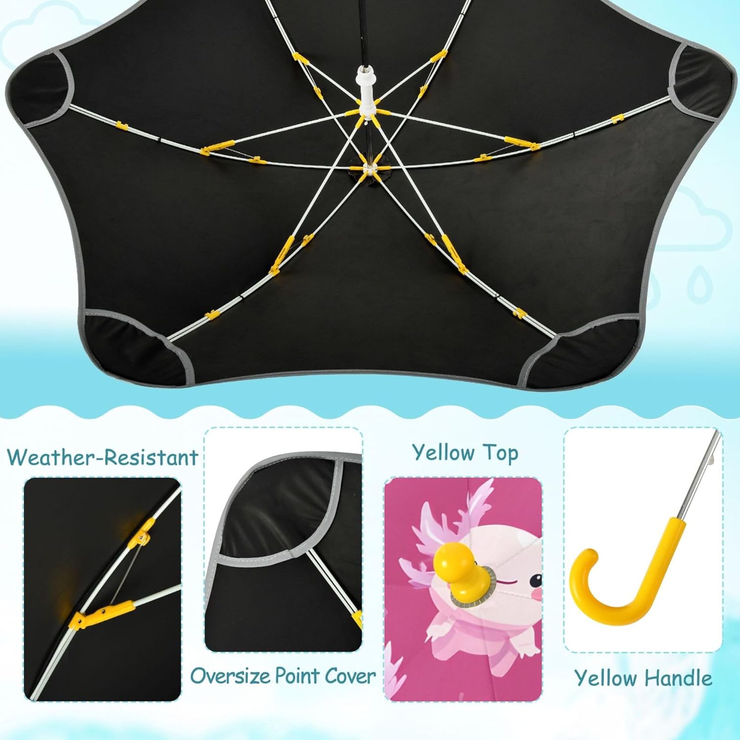 ALAZA Cute Axolotl Cartoon Kids Umbrella for Girls Boys Toddler Children Rain & Sun Umbrella