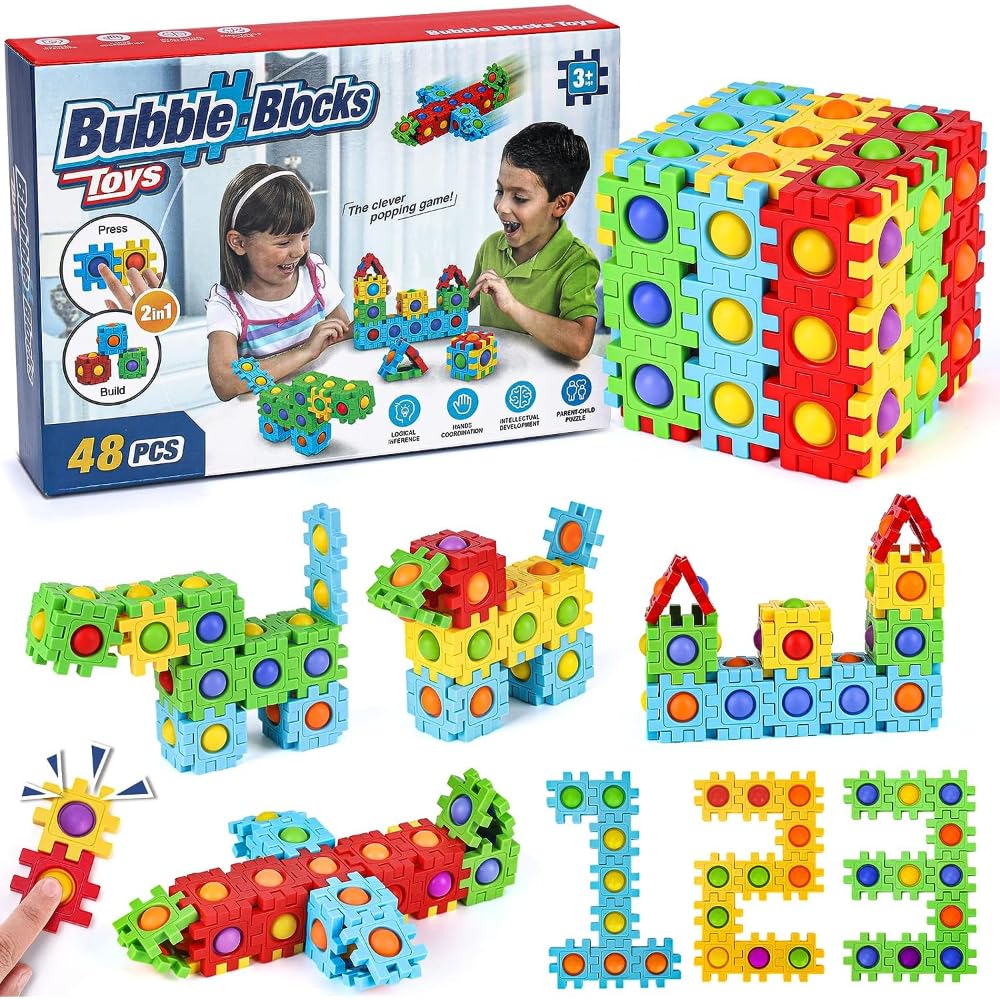 AMERTEERBuilding Blocks Toys for Kids - Autism Bubble Build Toys Stress Relief Gifts for Kids | Sensory Toys Silicone Bubble Blocks for Boys Girls | Perfect Gift Educational Activity Toys for Kids