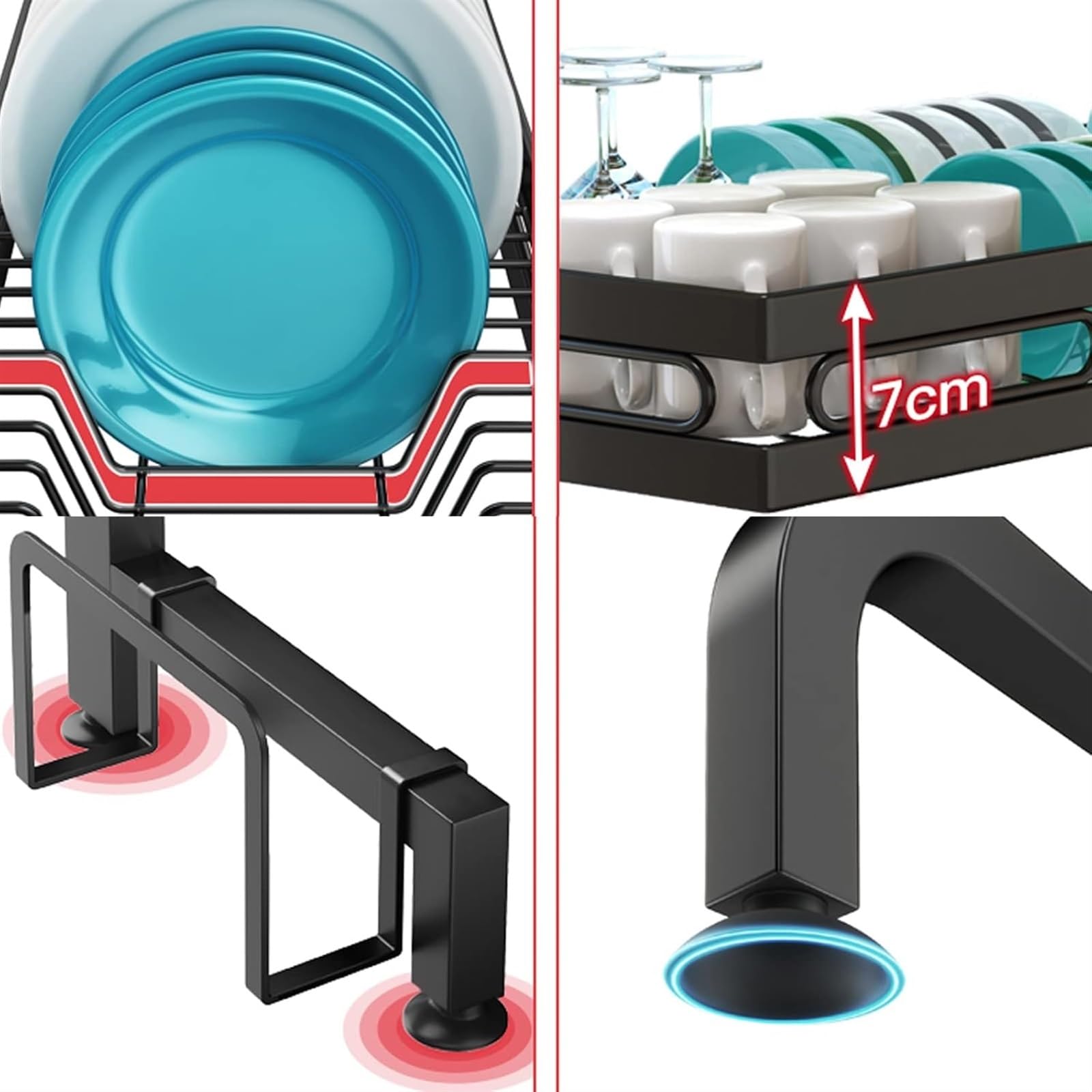 Escurridor de platos, escurridor de platos grande de 2 niveles sobre el fregadero, escurridor de platos sobre el fregadero, escurridor de platos grande multiusos, estante organizador para encimera de