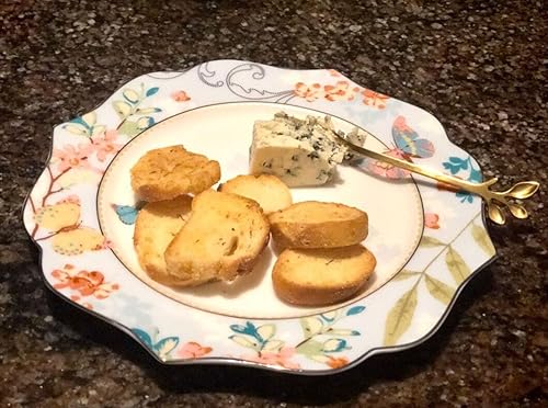 Miniatura 4 de Plato de postre de porcelana de huesoplato de ensalada de cerámica para té de la tarde de desayuno, patrón de mariposa (azul (placa plana de 10.5