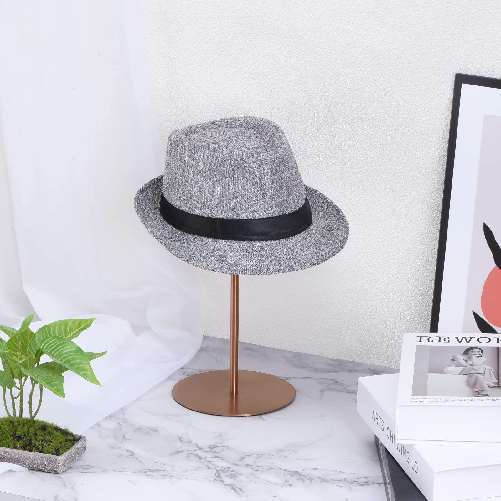 sourcing map Metall Hut Anzeige Stand 2 Pack Einstellbar Tisch Hütte und Perücke Rack Halterung für Baseball Kappe Fedora Hut Cowboy Hut - Rose Gold