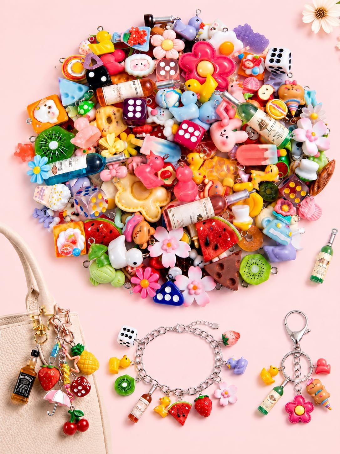 RQAYE DIY Bracelet Charms, Resin cut charms for Keychain & jewelry making
