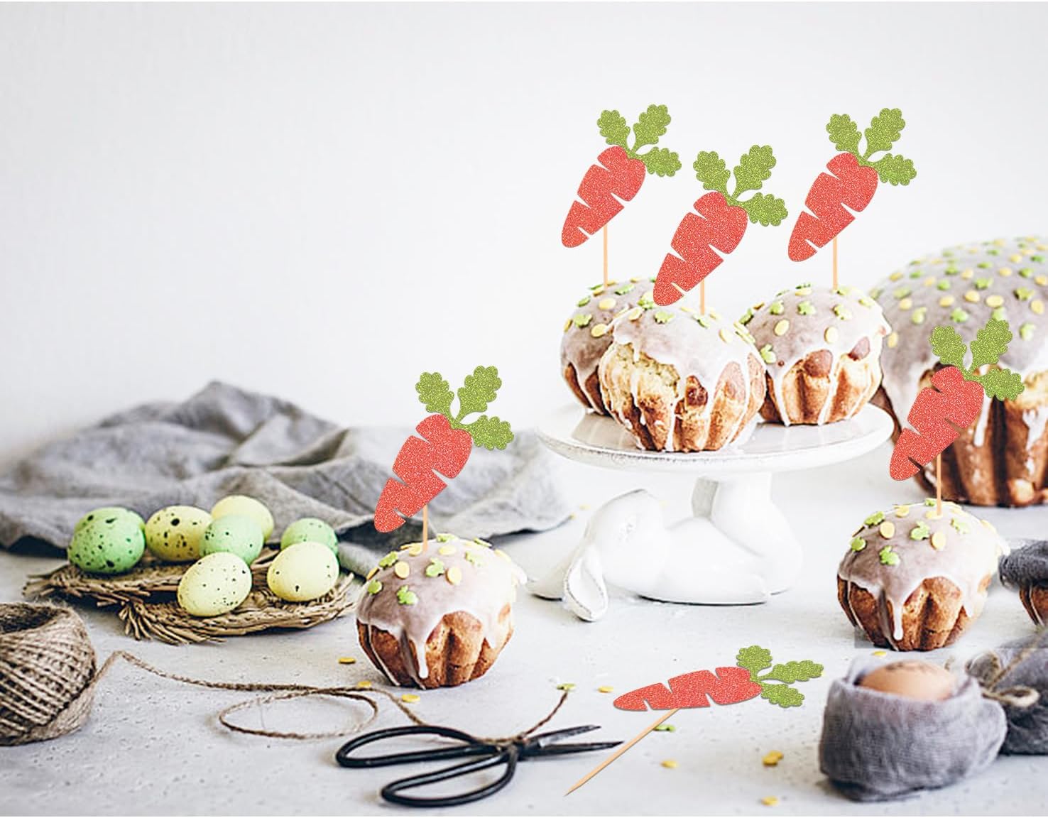 24Pcs Easter Carrot Cupcake Toppers for Happy Easter Decorations, Easter Day Cake Topper for Easter Theme Birthday Baby Shower Party Supplies (Carrot)