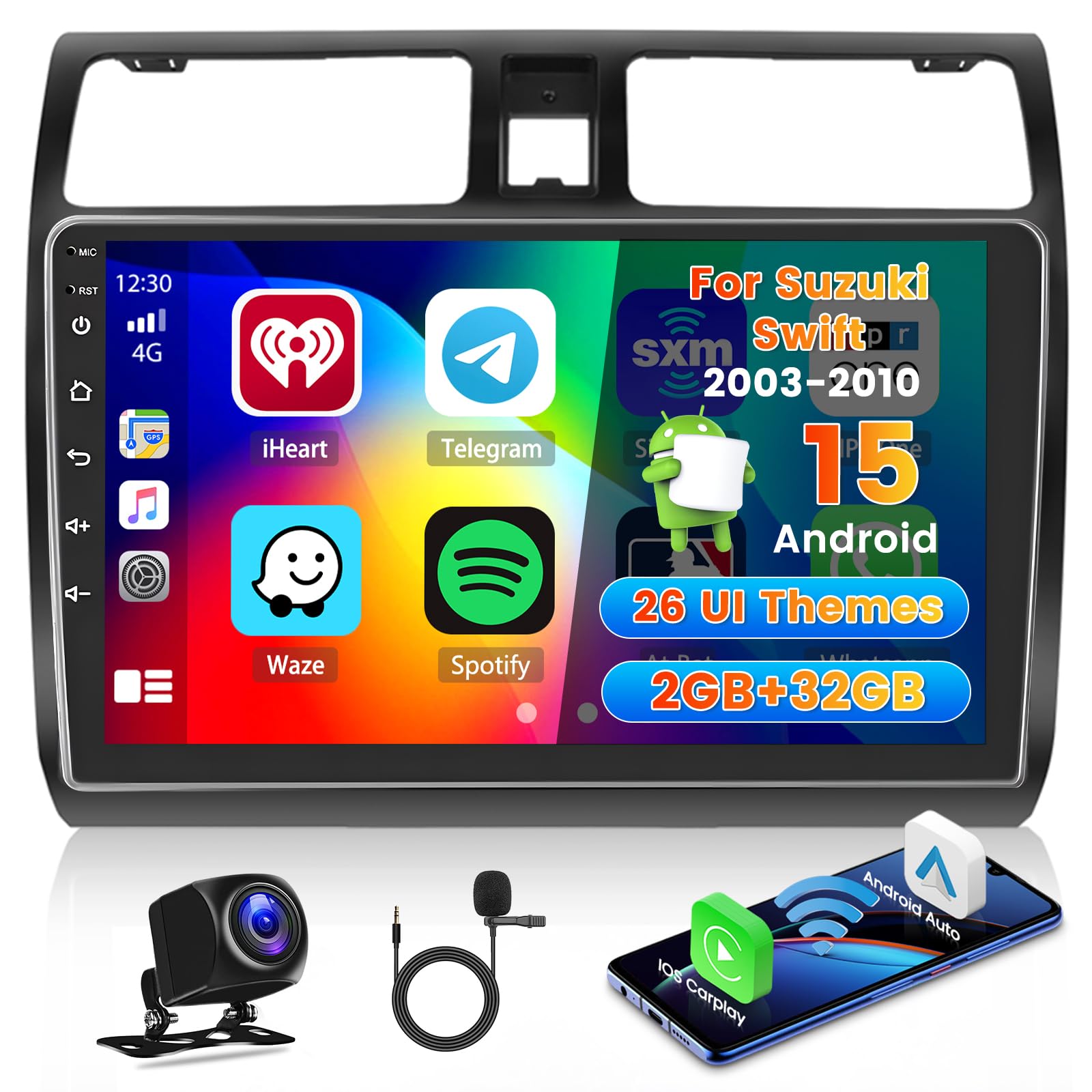 Roinvou 2+64G Schermo Radio per Suzuki Swift 2003-2010 con Wireless Carplay Android Auto, Android Autoradio 10 Pollici Stereo Auto con WIFI GPS Bluetooth EQ FM/RDS SWC Telecamera Posteriore