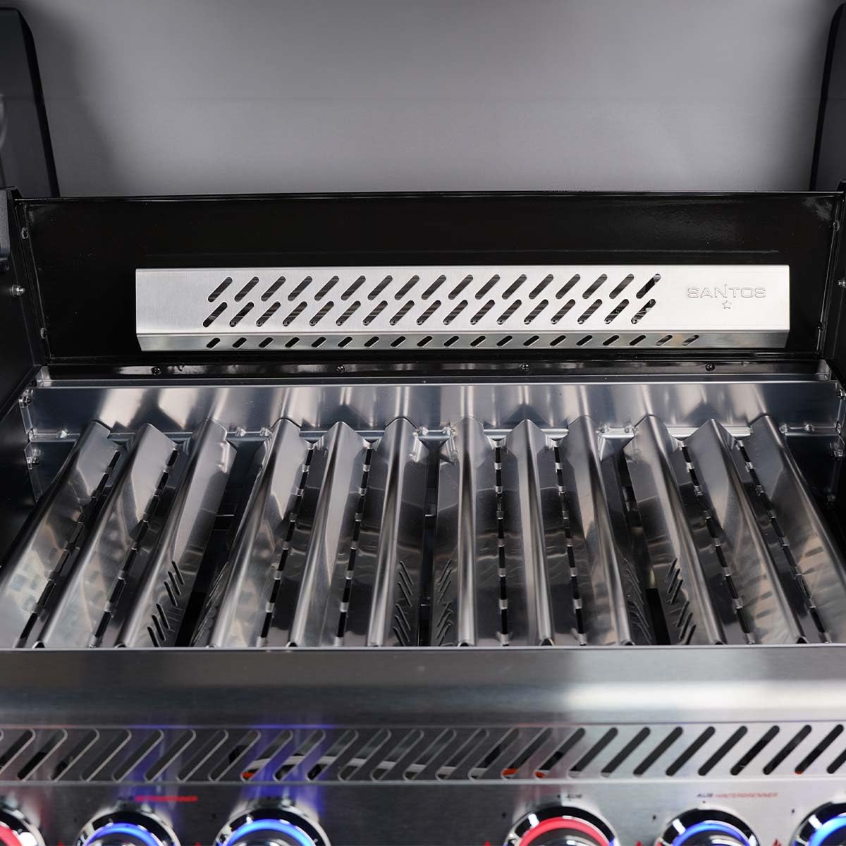 SANTOS Gasgrill S-418 Pro Schwarz - Premium Gasgrill 4 Brenner - 800°C Infrarot Seitenbrenner & Heckbrenner - Langlebiger BBQ Gas Grill mit optimaler Isolierung - Edelstahl Grillrost & Warmhalterost