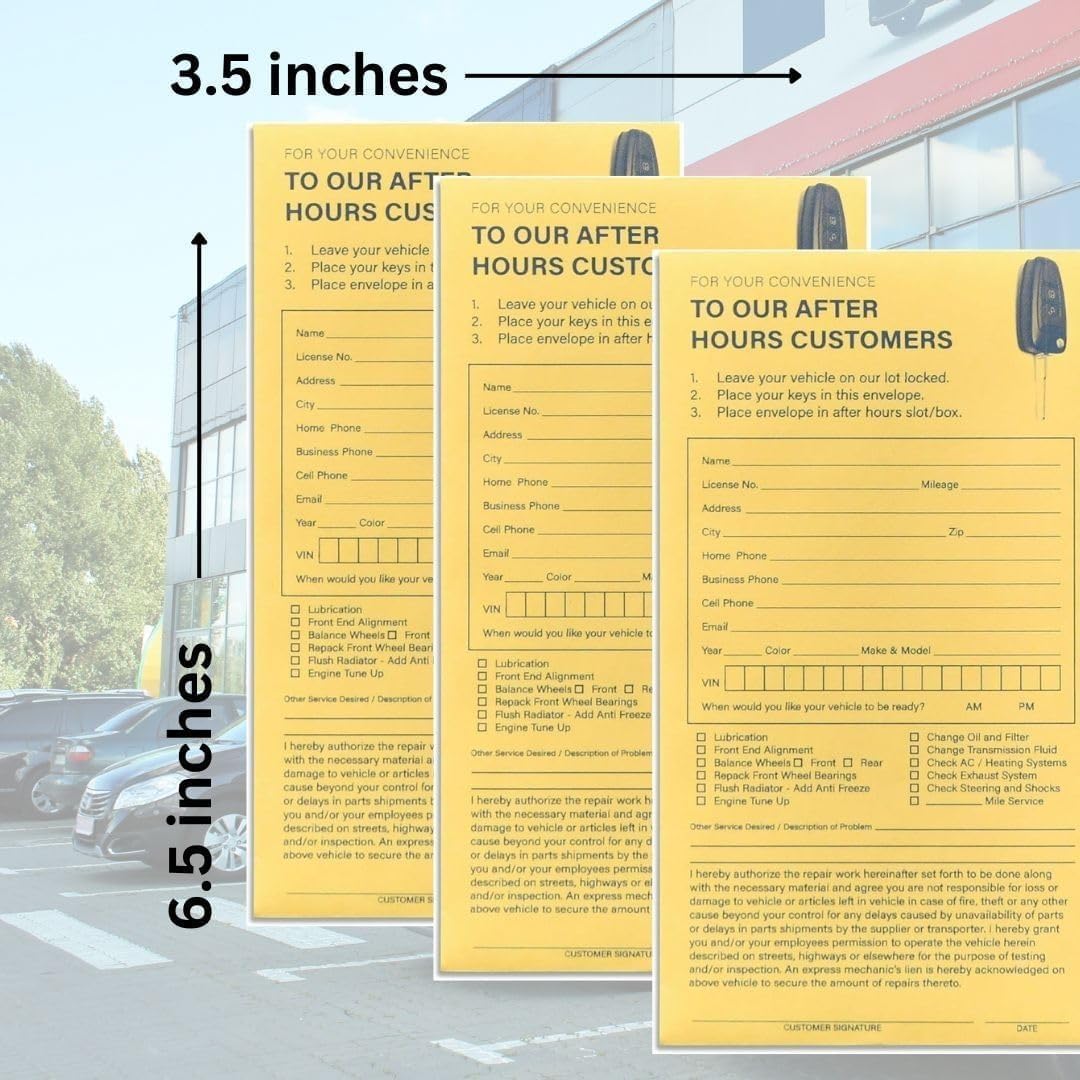 Key Drop Off Envelopes for After Hours | Auto Shop Repair/Service Drop Box Overnight Envelopes | Automotive Car Mechanic | 3.5" x 6.5" (1000)