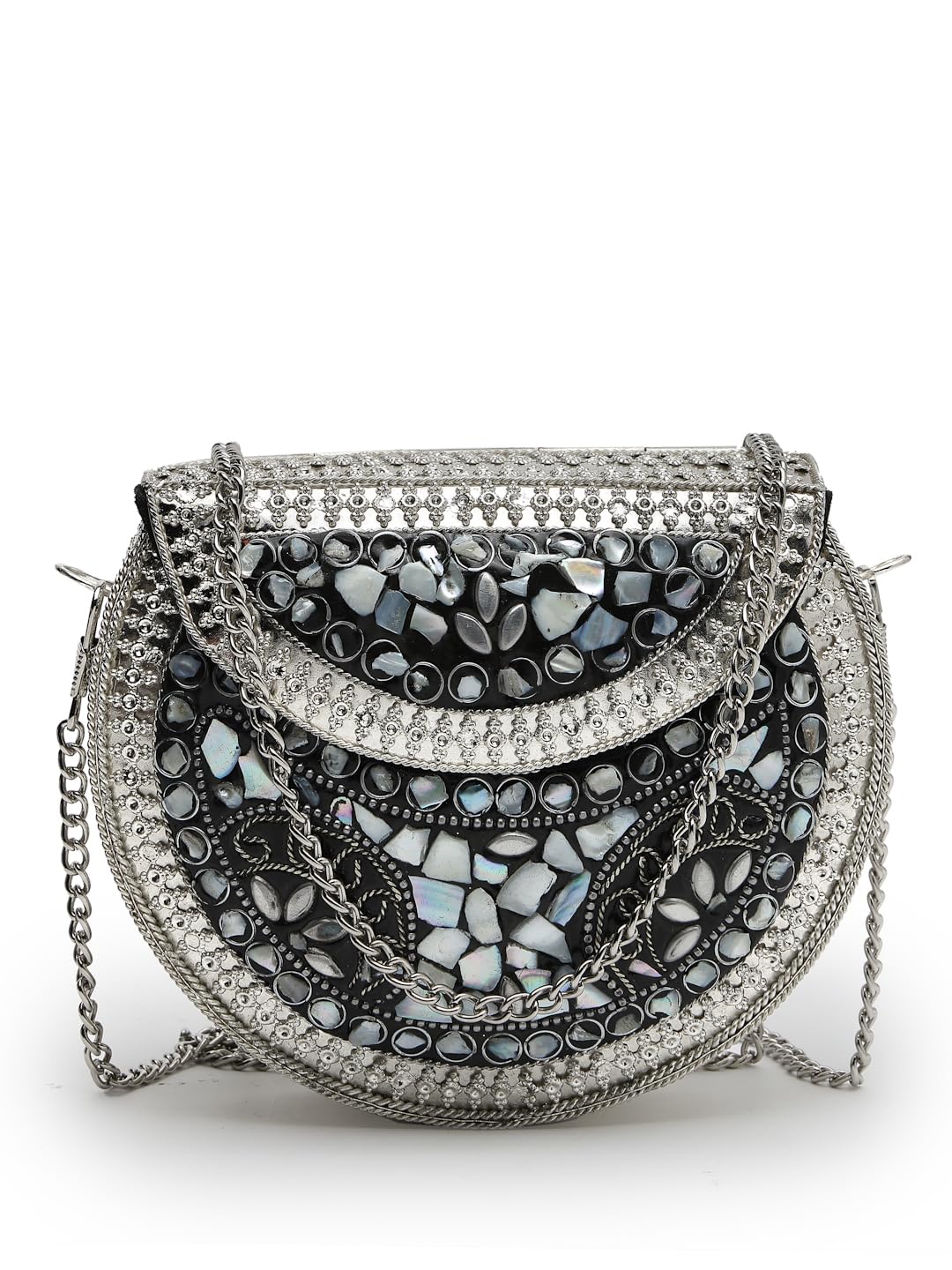 Mosaic Embellished Metal Clutch-image-48