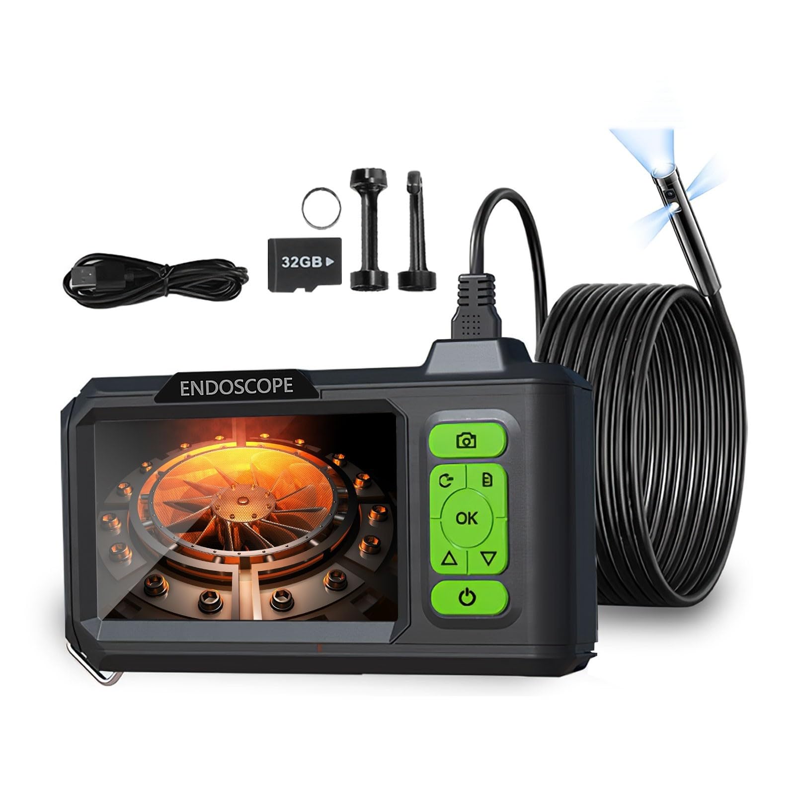 Borescope,Inspection Camera with 10 Lights,Triple Lens Endoscope Camera,1080P,Endoscope Inspection Camera with 4.3 Inch Screen,IP67 Waterproof Camera,16.5ft Flexible Snake Cable,32GB TF Card