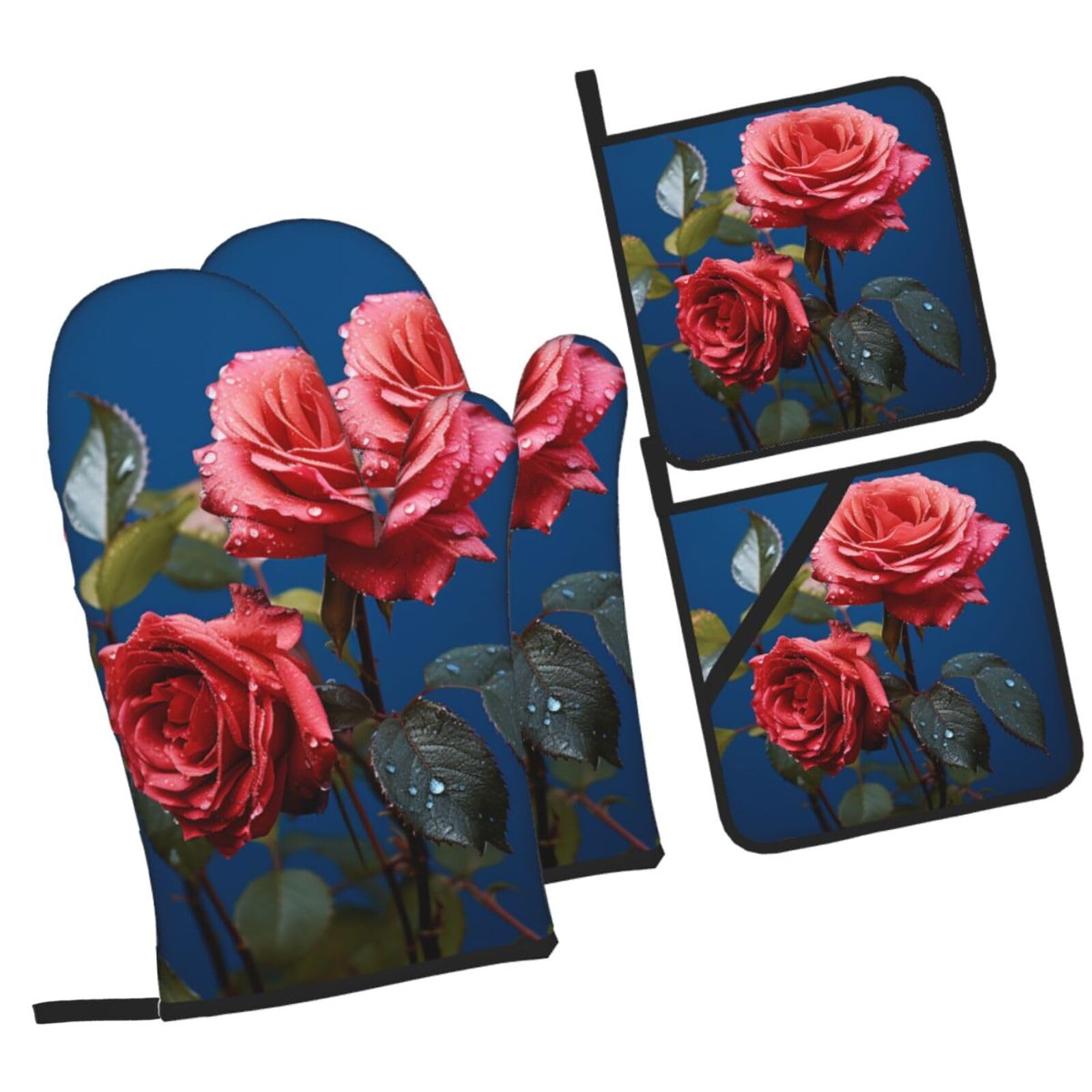 Maniques de cuisine antidérapantes lot de 4 motif rose résistant à la chaleur pour barbecue