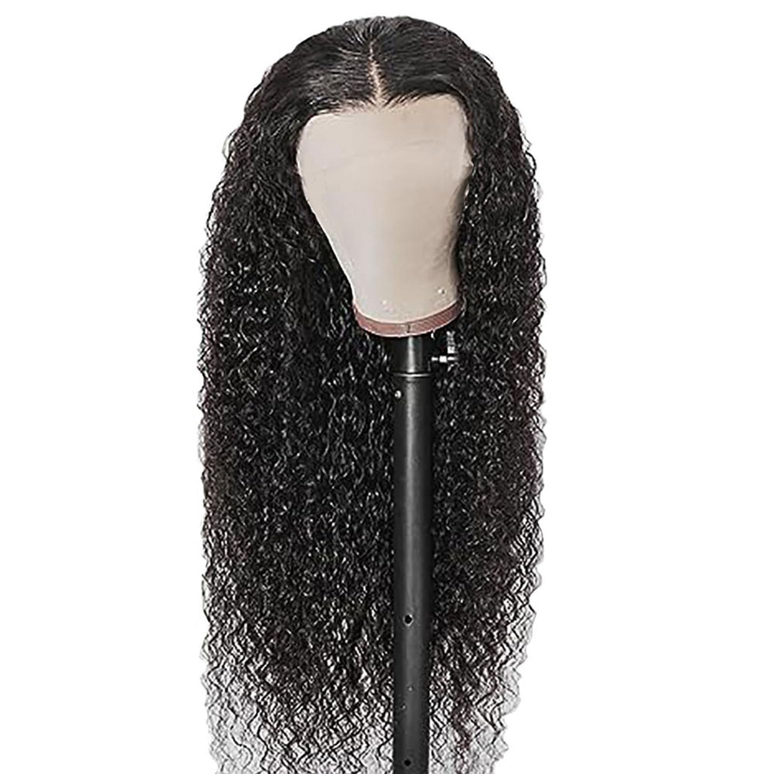 Parrucca Donna Capelli Veri Umani Curly Wave 4X4 Human Hair Wig Free Part Glueless 150% Density Black #1B Real Unprocessed Hair Parrucche 24 Inch