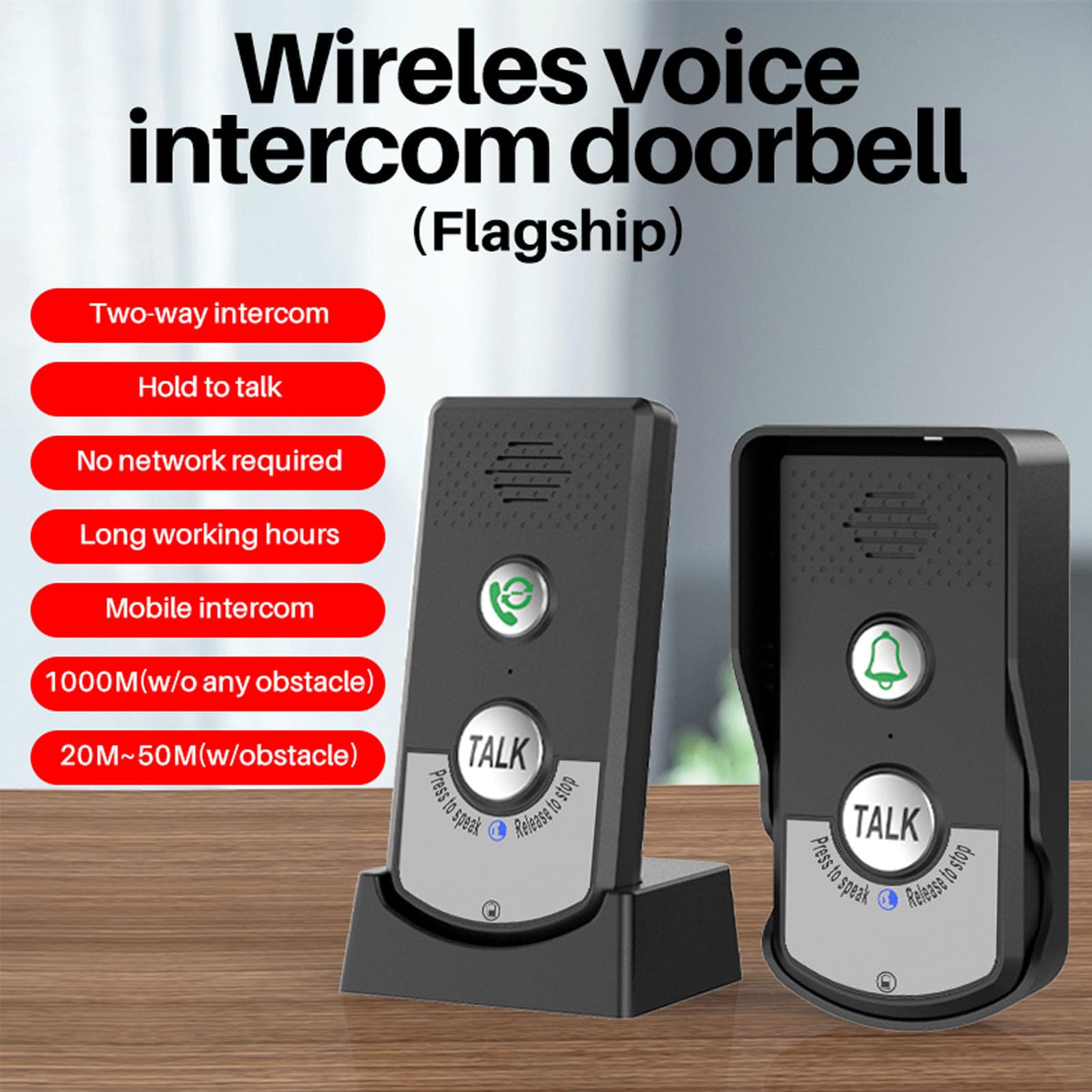 Interfono Wireless con Raggio Lungo Fino a 1500 Metri, 2 Ricevitori Interni, Comunicazione Bidirezionale, Volume Regolabile, Resistente alle Intemperie per Sicurezza Domestica