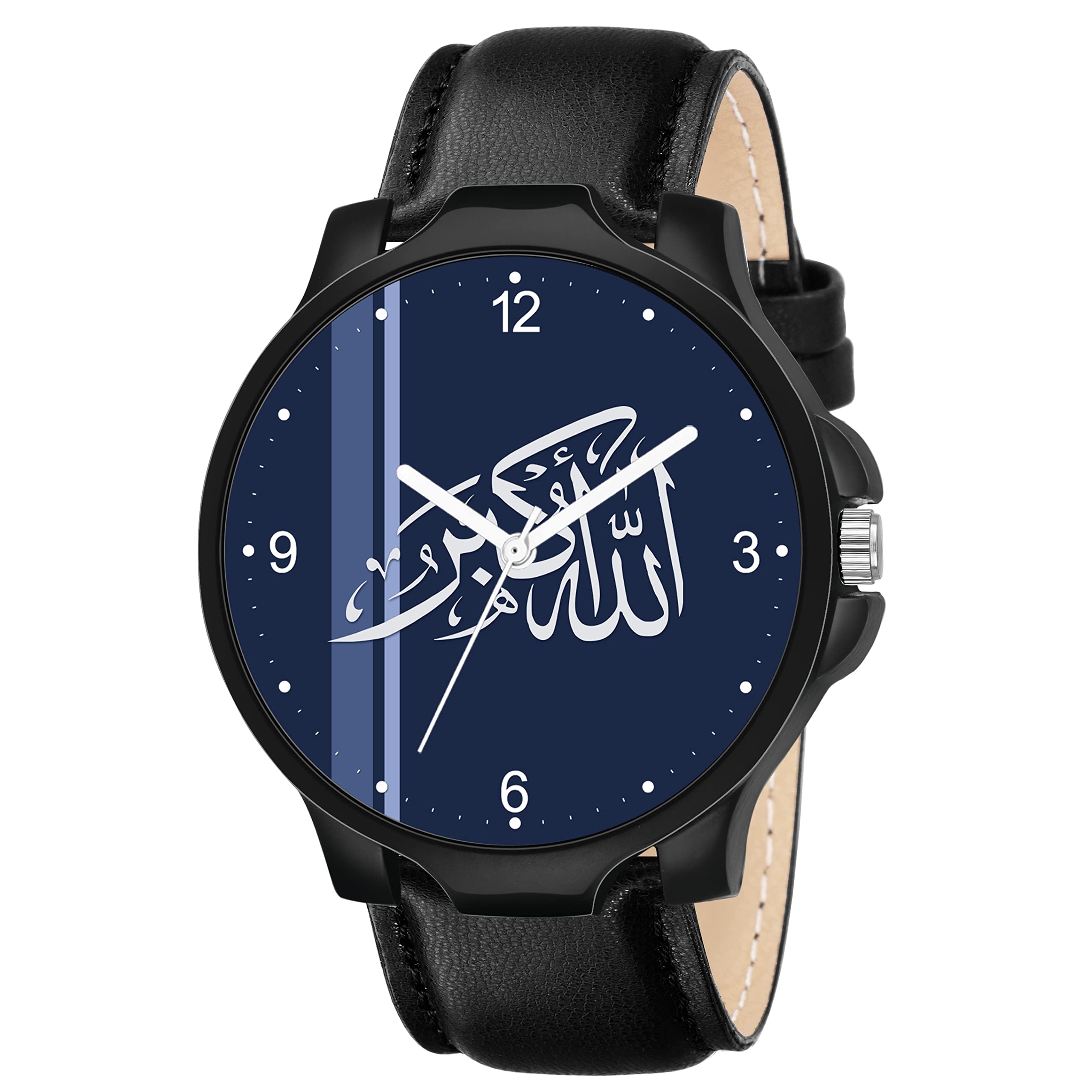 Talgo Analogue Islamic Allahhu-Akbar Design Round Numeric Dial Latest Fashion Attractive Black Leather Strap Stylish Wrist Watch for Men and Boys, Pack of 1 - NUM1016BKL (B0B1945GRZ) Amazon Price History, Amazon Price Tracker