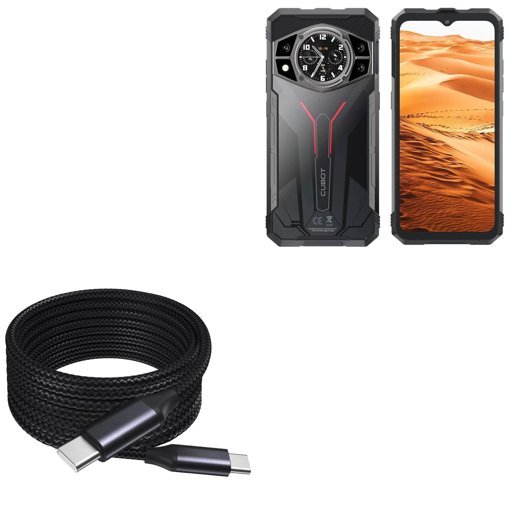 BoxWave Cable Compatible with Cubot Kingkong AX - DirectSync PD Cable (10ft) - USB-C to USB-C (100W), Long Type C Braided Nylon Alloy Fast Charge -