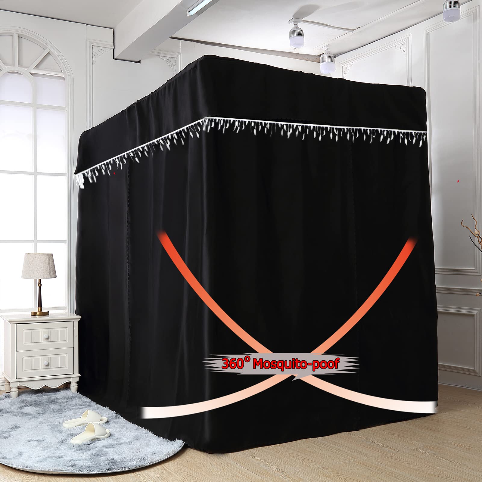 Obokidly Elegante zwarte 100% lichtdichte 4 hoekpost bed gordijn luifel slaapkamer decoratie voor volwassenen meisjes jongens bed luifels kind cadeau (king, een effen zwart bedgordijn