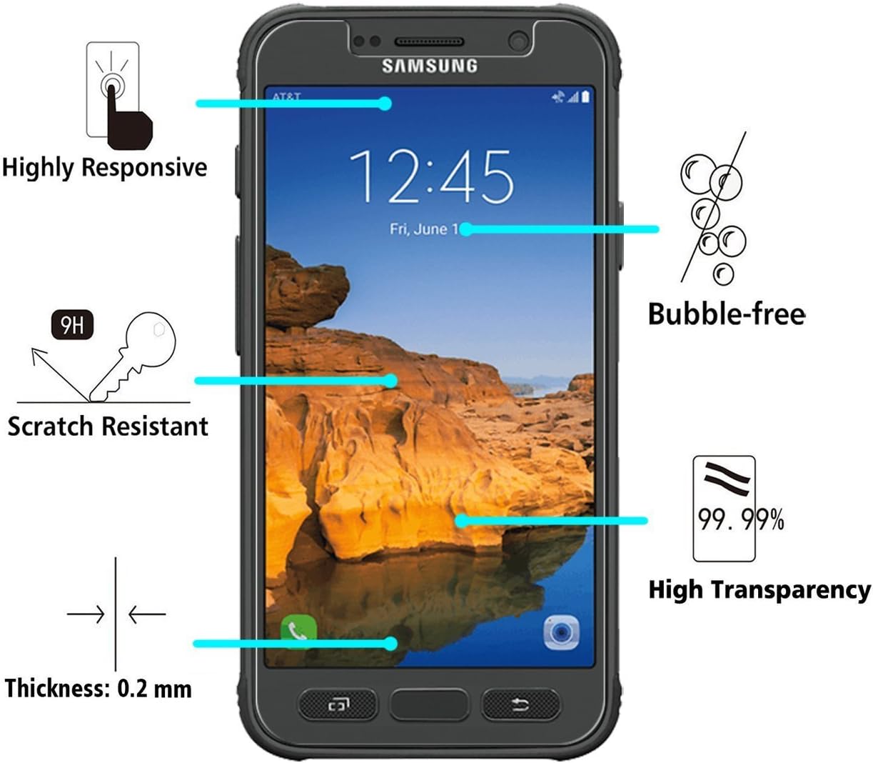 TANTEK s7active Galaxy S7 Active Screen Protector, Bubble-Free/Anti-Scratch/Anti-Fingerprint Tempered Glass Screen Protector (Not S7 and S7 Edge) - 2 Piece