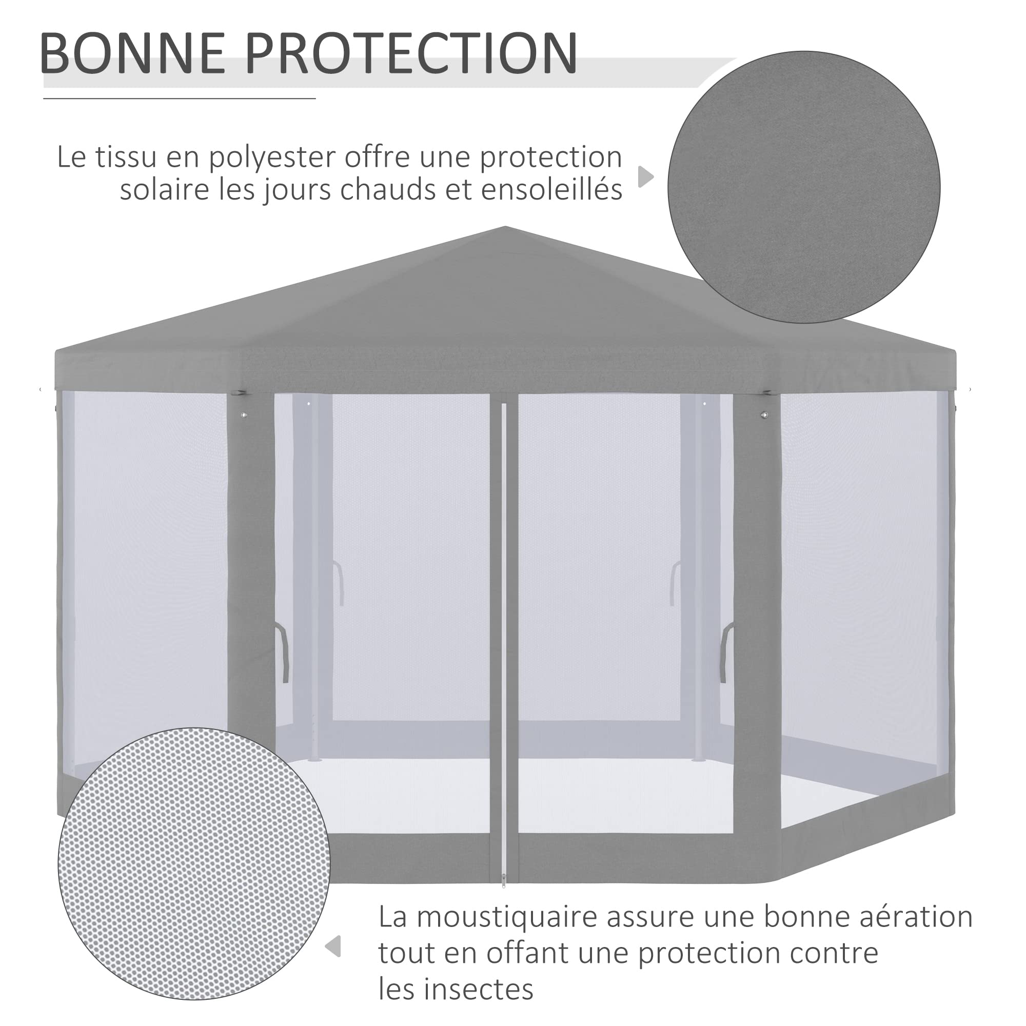 Outsunny Tonnelle Barnum Tente de réception hexagonale Style Cosy métal Polyester Gris