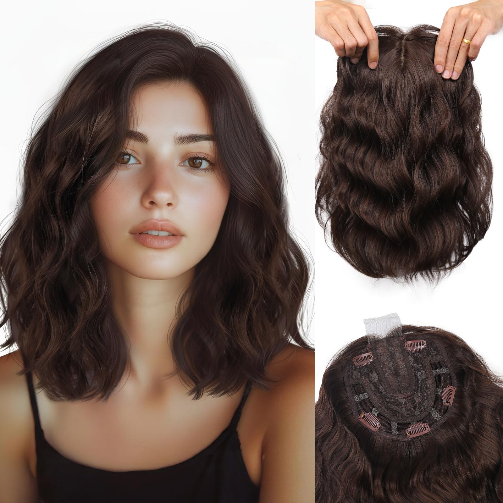 LEEONS Short Wavy Hair Topper for Women 11inch Breathable Synthetic Hairpiece with 6 5x6 5 Base Instantly Adds