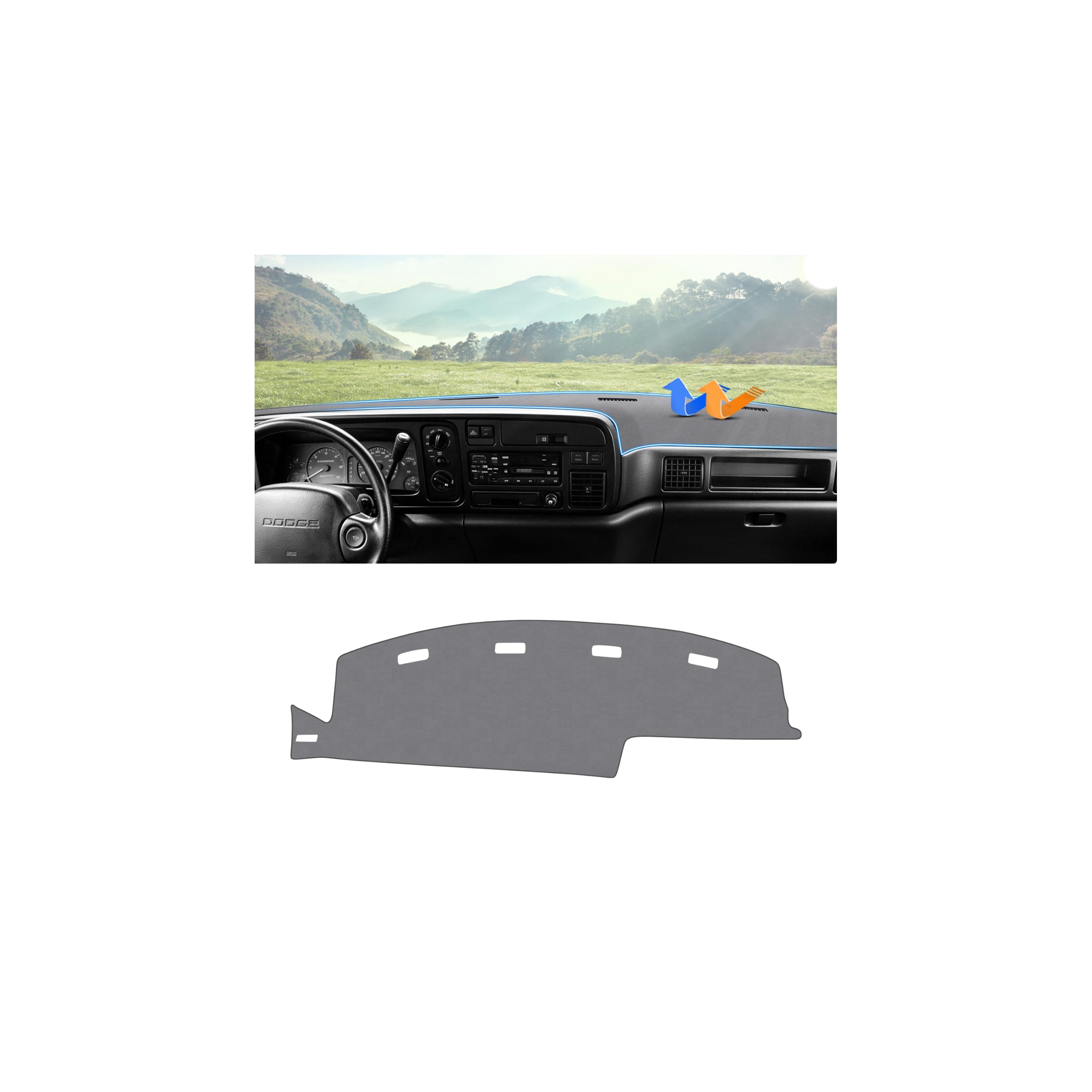 Autorder Gray Dashboard Cover Mat for 1994-1997 Dodge Ram 1500 2500 3500 Accessories Dash Cover Upgrade Polyester Dash Mat Sunshade Glare UV Rays Protector