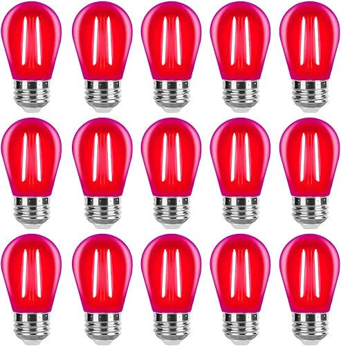 S14 - Bombilla LED roja de 2 W, bombillas de repuesto para cadena roja, inastillables, impermeables, decorativas, E26, filamento rojo, E26,