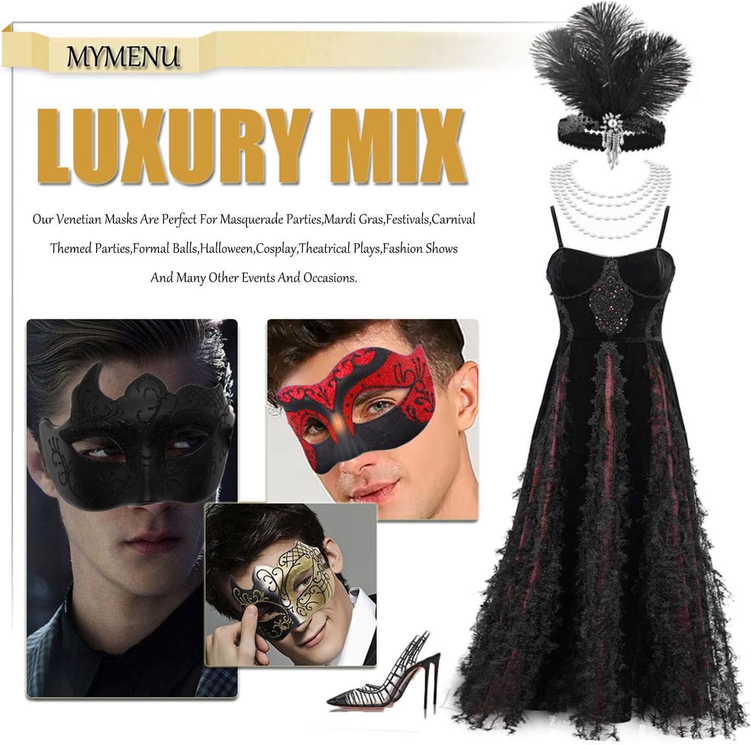 MYMENU Masquerade Mask for Men Women Venetian Halloween Mask for Costume Party Prom Ball - Image 3