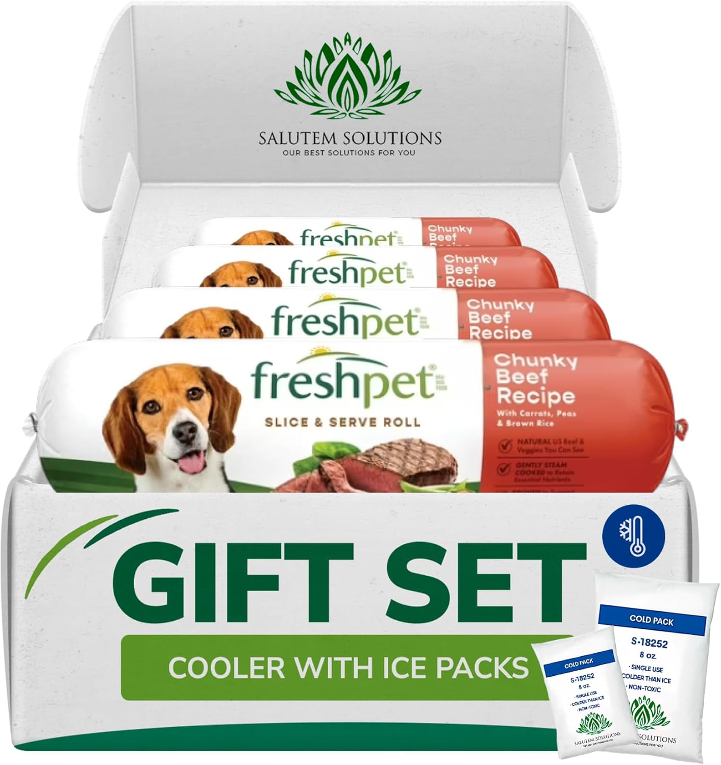 – Chunky Beef Dog Food Roll with Vegetables & Brown Rice, Chilled Meal, Gift Set: 1.5 lb - Pack of 4 (Total 6 lb)