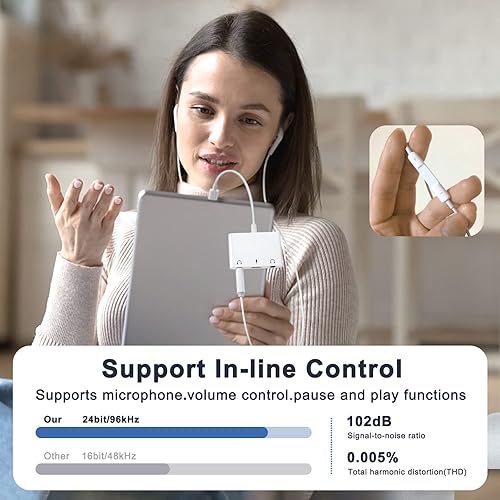 Miniatura 6 de Adaptador de auriculares para iPad, divisor de auriculares para 2 auriculares, adaptador de audio USB C 3 en 1 a conector de 0.138 in con carga