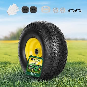 1 Pack 15x6.00-6nhs Lawn Mower Tires,15" x 6.00-6" Front Tire and Wheel Assemblies,3" Centered Hub and 3/4" Bearings, 4Ply Tubeless,Fit Most Riding Mowers and Lawn Tractors