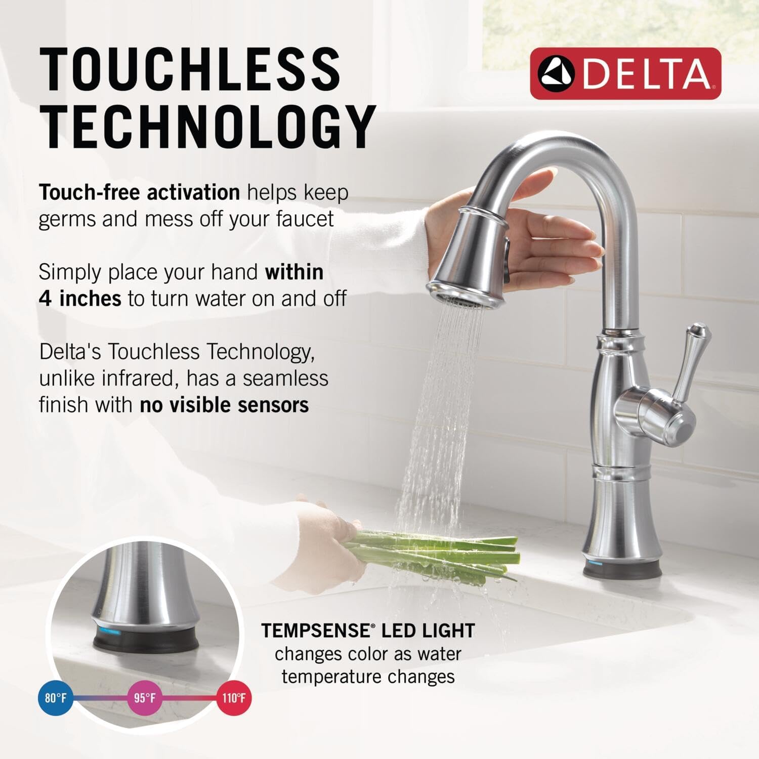 Delta Faucet Cassidy Touchless Bar with Touch Technology, Brushed Nickel Pull Down Prep Sink Faucet, Lumicoat Arctic Stainless 9997TL-AR-PR-DST