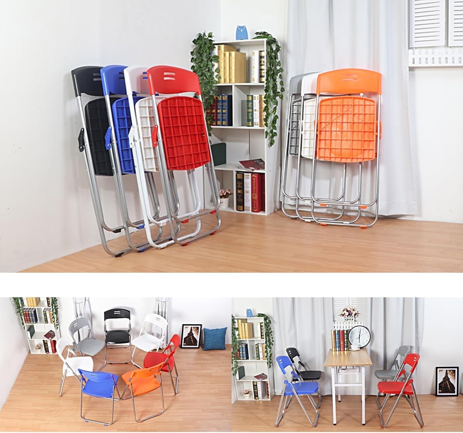 6 Pack Plastic Folding Chairs, Indoor Outdoor Portable Stackable Commercial Seat Capacity for Events Office(Black)