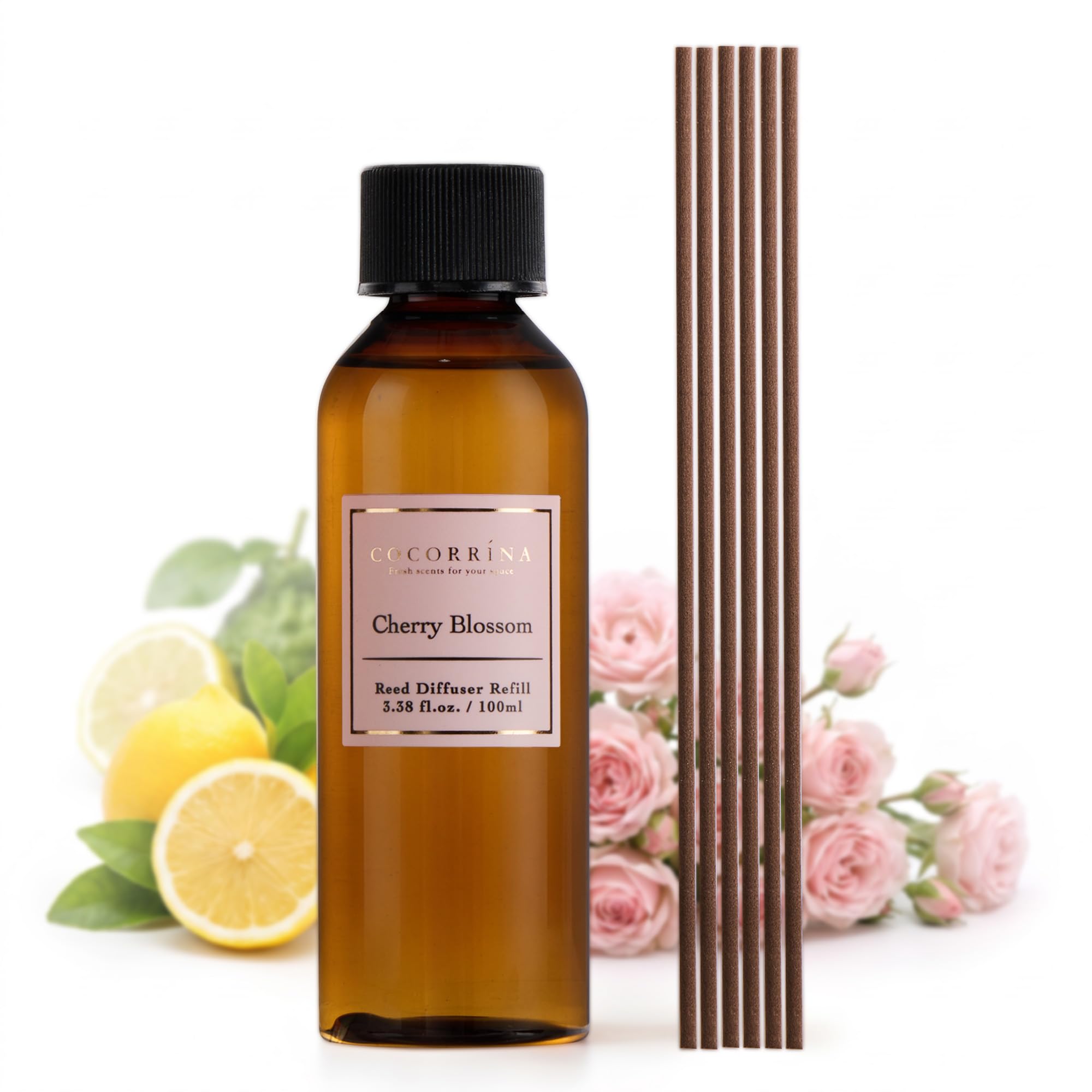 COCORRÍNA Reed Diffuser Refill, Cherry Blossom, 3.38 fl oz, 6 Reeds