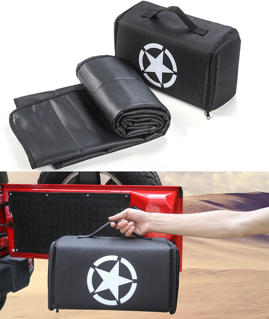 LITTOU Car Interior Tailgate Storage Bag Camping Mat Cargo Organizer Bag Saddlebag Fit For 2007-2017 Wrangler JK CJ TJ All Models Car Styling (Black)