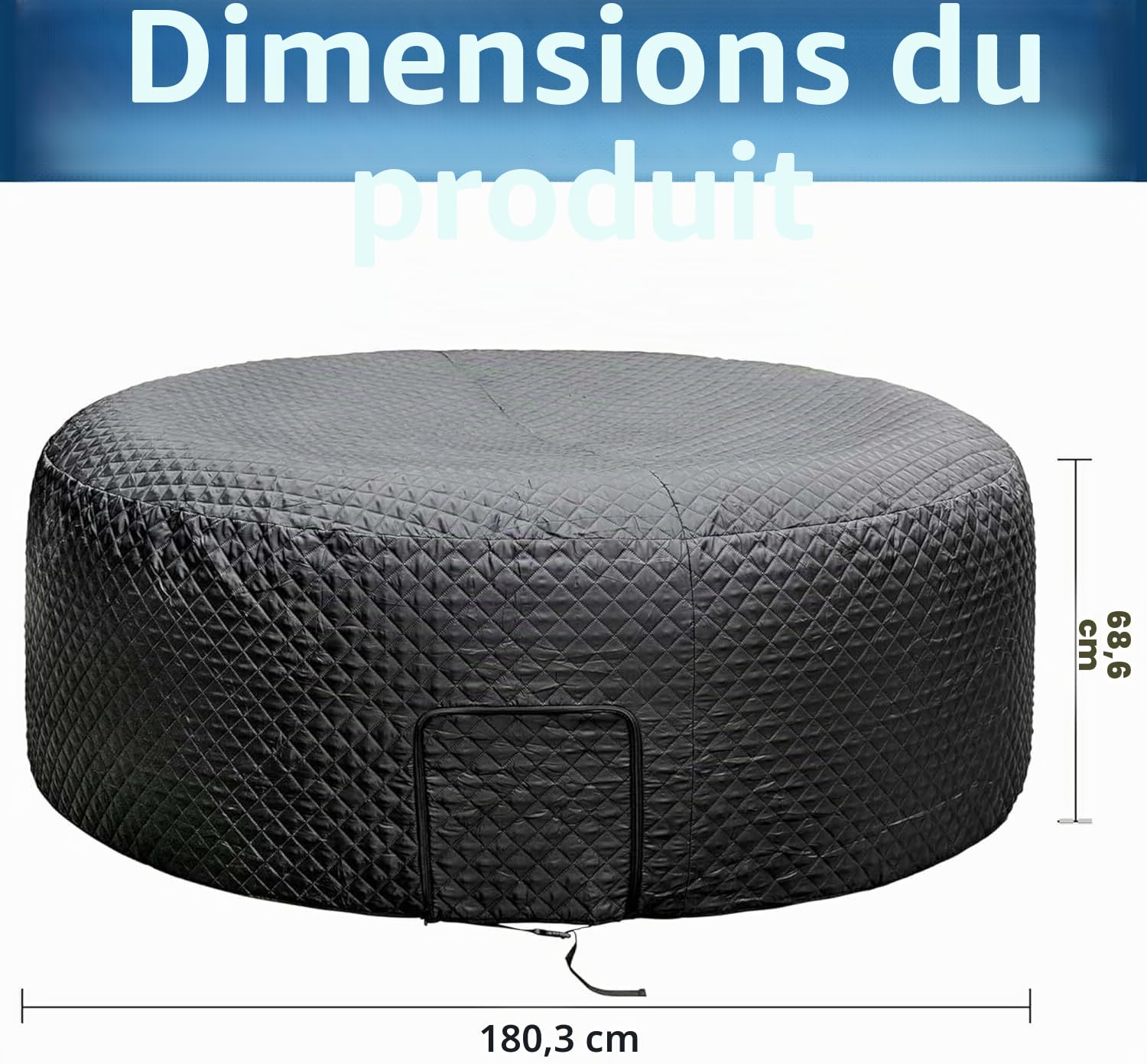 Housse thermique ronde universelle de 180 cm pour jacuzzi – Housse thermique gonflable avec porte à fermeture éclair – Housses de spa d'extérieur – Isolation supplémentaire et résistante à la