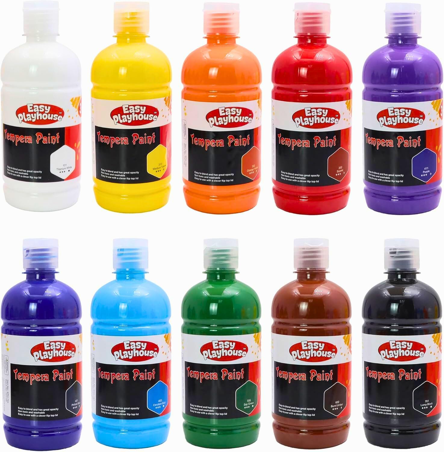 10 Pack 16oz Washable Tempera Paints for Kids, Non-Toxic and Vibrant Colors, Ideal for School Projects, Arts, Crafts, and Creative Activities, Safe Art Supplies Set