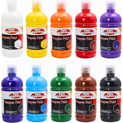 Easy Playhouse 10 Pack 16oz Washable Tempera Paints for Kids, Non-Toxic and Vibrant Colors, Ideal for School Projects, Arts, Crafts, and Creative Activities, Safe Art Supplies Set