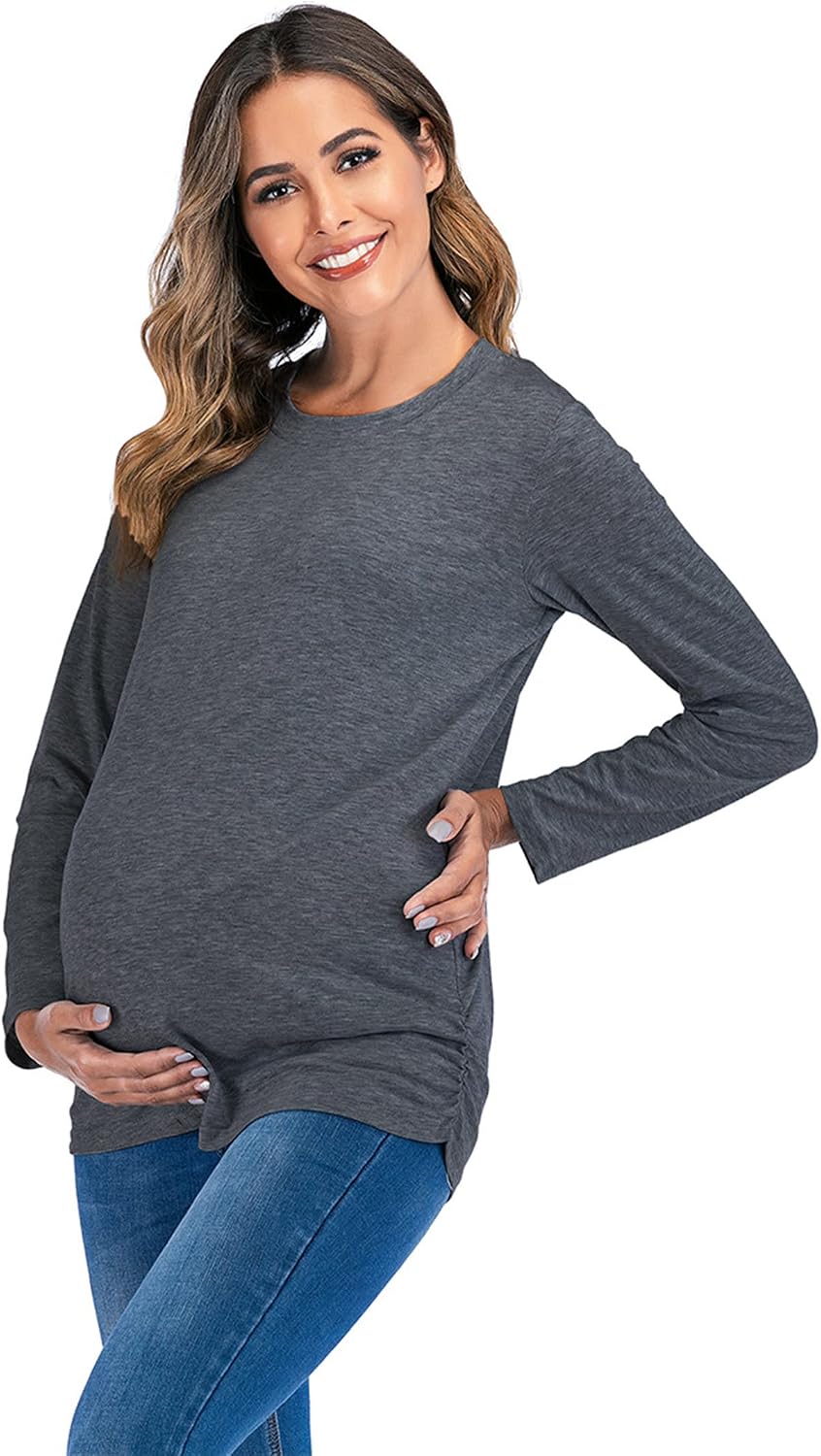 DGHM-JLMY Summer Loose Long Sleeve Maternity Clothes Casual Top Pregnancy Sweatshirt Tunics Clothes Ruched Pregnancy Top
