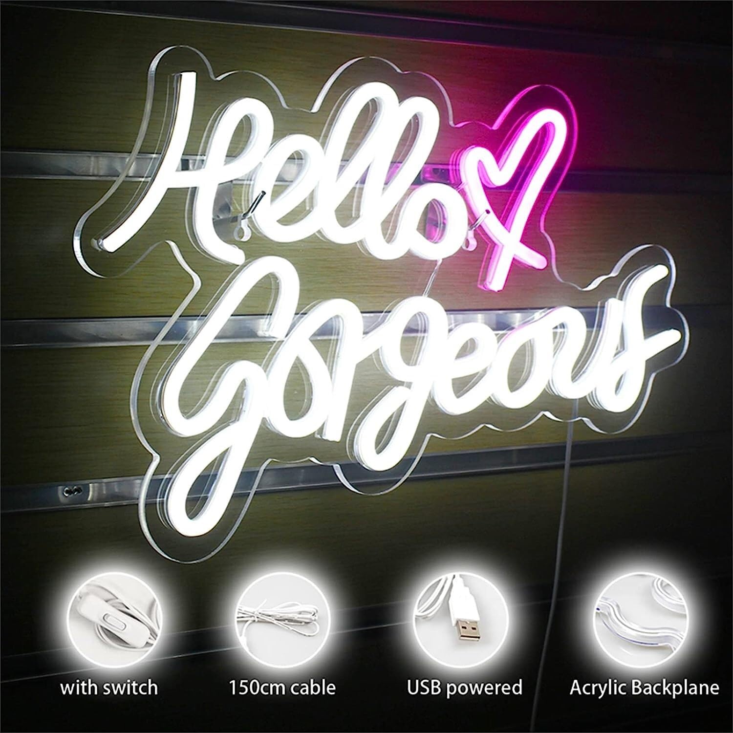 Hello Gorgeous Insegna al Neon, Lampada Decorativa d'Arte con Insegna