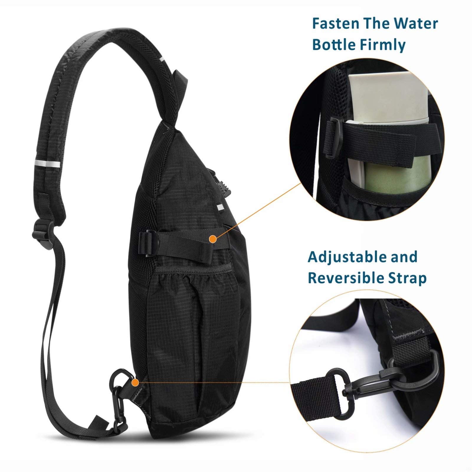 Mochila deportiva negra para hombre, 1 mochila transpirable y ligera, bolsa de hombro de cuero, paquete de día, mochila cruzada para mujeres, hombres, adolescentes, bolsa de viaje impermeable 5