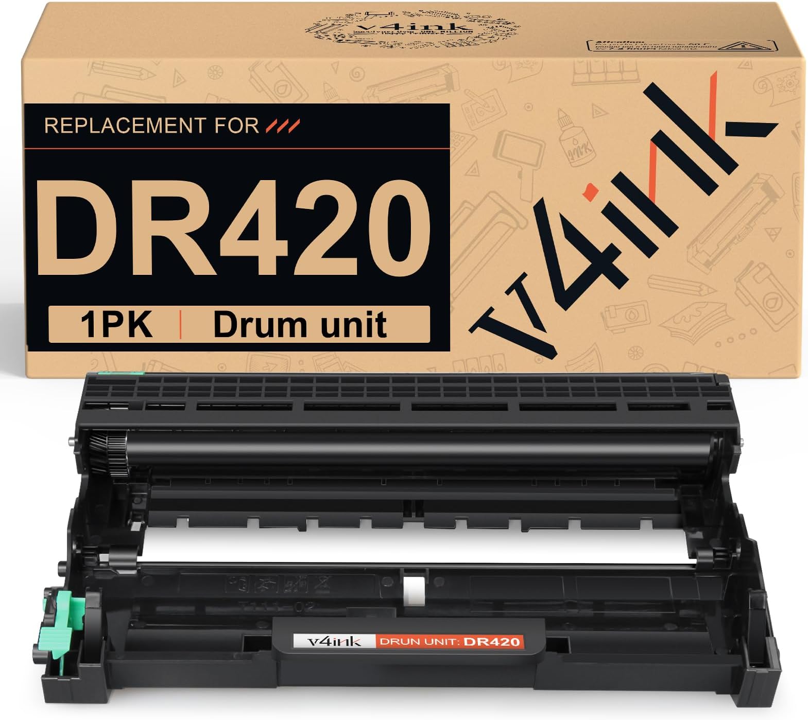 v4ink Compatible DR420 Drum Replacement for Brother DR420 DR-420 Drum Unit for HL-2240 HL-2240D HL-2270DW HL-2280DW MFC-7360N MFC-7460DN MFC-7860DW IntelliFax-2840 2940 DCP-7060D DCP-7065DN Printer